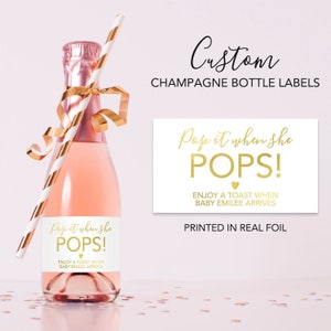 Pop It When She Pops Champagne Labels, Baby Shower Mini Champagne Bottle Labels, Gold Baby Shower Champagne Labels image 1