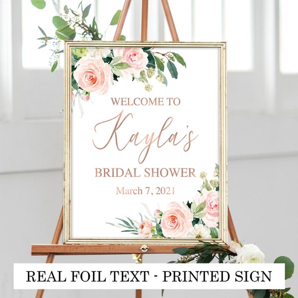 Bridal Shower Welcome Sign Printed Bridal Shower Welcome Sign Blush Rose Gold Bridal Shower Welcome Sign Floral Bridal Shower Welcome Sign