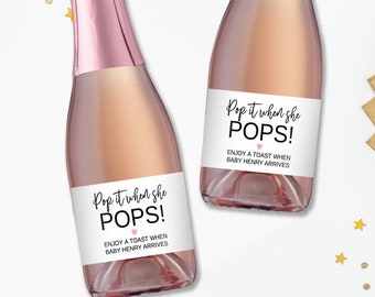 Pop It When She Pops Baby Shower Champagne Labels Baby Shower Mini Champagne Bottle Labels Baby Shower Champagne Labels