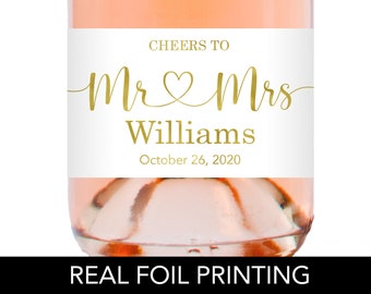 Cheers to Mr and Mrs Mini Champagne Bottle Labels Wedding Champagne Bottle Labels Engagement Champagne Label, Cheers to Married Couple Label