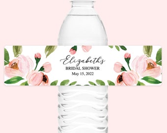 Floral Bridal Shower Water Bottle Labels Pink Bridal Shower Water Bottle Labels Personalized Bridal Shower Water Bottle Label