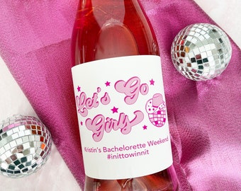 Let's Go Girls Champagne Labels, Disco Cowgirl Bachelorette Labels, Bachelorette Mini Champagne Labels, Let's Go Girls Stickers, Pink Disco
