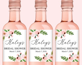Bridal Shower Mini Wine Labels Pink Floral Bridal Shower Wine Favor Labels Bridal Shower Wine Labels Bridal Shower Wine Favors Blush