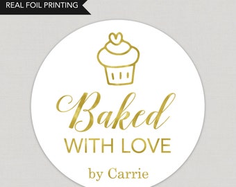 Baked With Love Cupcake Foil Favor Stickers Personalized Foil Stickers Custom Foil Stickers Printed and Shipped Stickers Foil Favor Stickers