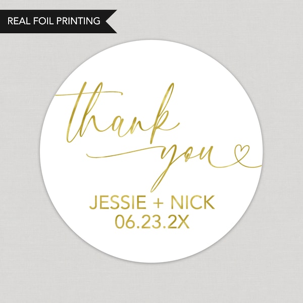 Personalized Thank You Foil Favor Stickers, Personalized Foil Stickers, Personalized Wedding Stickers, Wedding Thank You Sticker, Gold Foil