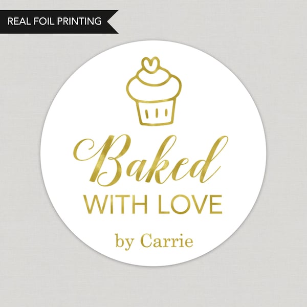 Baked With Love Cupcake Foil Favor Stickers Personalized Foil Stickers Custom Foil Stickers Printed and Shipped Stickers Foil Favor Stickers