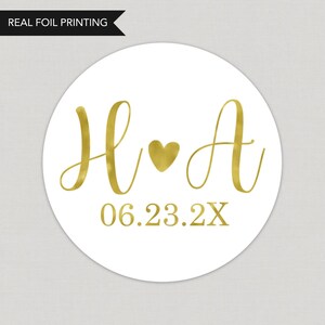 Heart Monogram Foil Stickers Personalized Foil Stickers Custom Foil Stickers Printed and Shipped Stickers Foil Favor Stickers