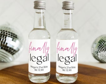 Finally Legal Mini Shot Labels, 21st Birthday Shooter Bottle Labels, Twenty First Birthday Shot Bottle Labels, Printed Labels, 21st Shooter