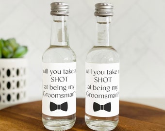 Take a Shot at Being My Groomsman Mini Shot Labels, Groomsman Proposal Shot Bottle Label, Groomsman Shooter Bottle Labels, Best Man Proposal