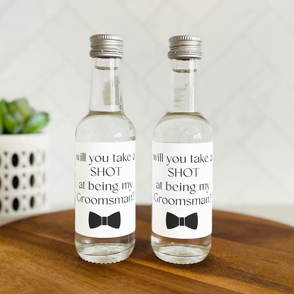 Take a Shot at Being My Groomsman Mini Shot Labels, Groomsman Proposal Shot Bottle Label, Groomsman Shooter Bottle Labels, Best Man Proposal