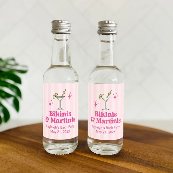 Bikinis and Martinis Mini Shot Labels, Bikinis and Martinis Bachelorette Party, Beach Bachelorette Shot Bottle Labels, Bikinis & Martinis