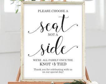 Choose a Seat Not a Side We're All Family Once the Knot is Tied Sign Choose a Seat Wedding Sign Wedding Ceremony Seating Sign
