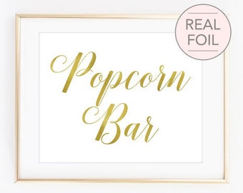 Popcorn Bar Sign Real Foil Wedding Sign Popcorn Bar Wedding Sign Wedding Signs Gold Wedding Signs Gold Wedding Decor (FS4)