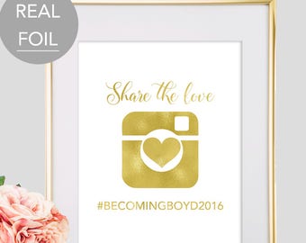 Hashtag Wedding Sign Gold Hashtag Sign Wedding Hashtag Sign Share the love sign Social Media wedding Hashtag Sign (FS3)