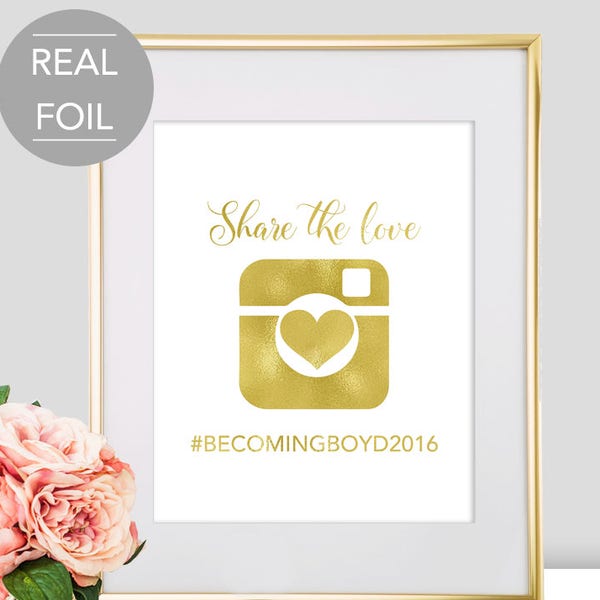 Hashtag Wedding Sign Gold Hashtag Sign Wedding Hashtag Sign Share the love sign Social Media wedding Hashtag Sign (FS3)