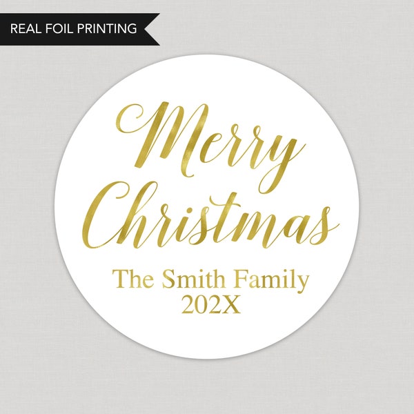 Merry Christmas Foil Stickers, Personalized Foil Stickers, Custom Christmas Foil Stickers, Printed and Shipped, Foil Holiday Stickers