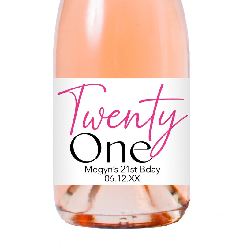 Twenty One Champagne Labels, 21st Birthday Champagne Bottle Labels, Twenty First Birthday Mini Champagne Bottle Labels, Printed Labels image 2