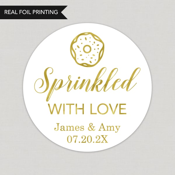 Sprinkled With Love Donut Foil Favor Stickers Personalized Foil Stickers Custom Foil Stickers Printed and Shipped Stickers Foil Favor Sticke