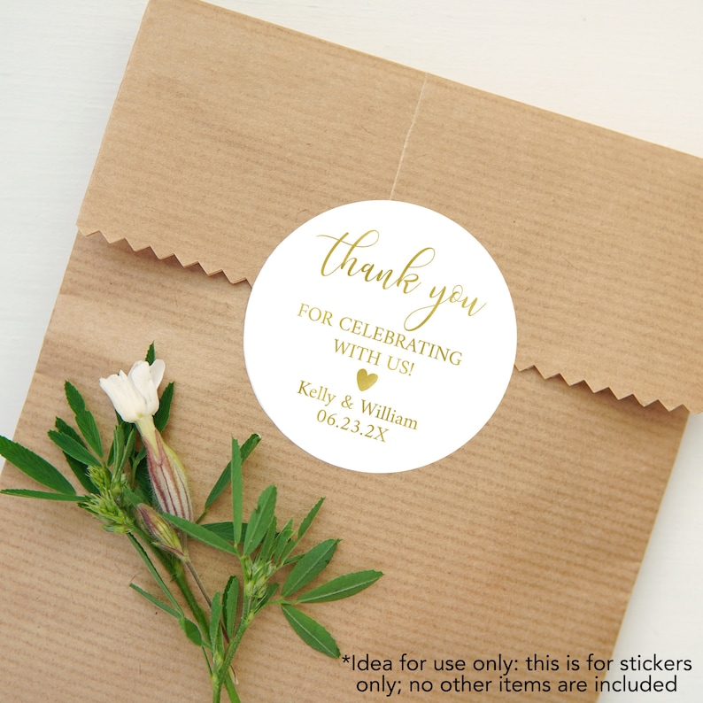 Wedding Favor Stickers, Thank You For Celebrating With Us Foil Favor Stickers, Personalized Foil Wedding Stickers, Gold Foil Wedding Sticker image 5