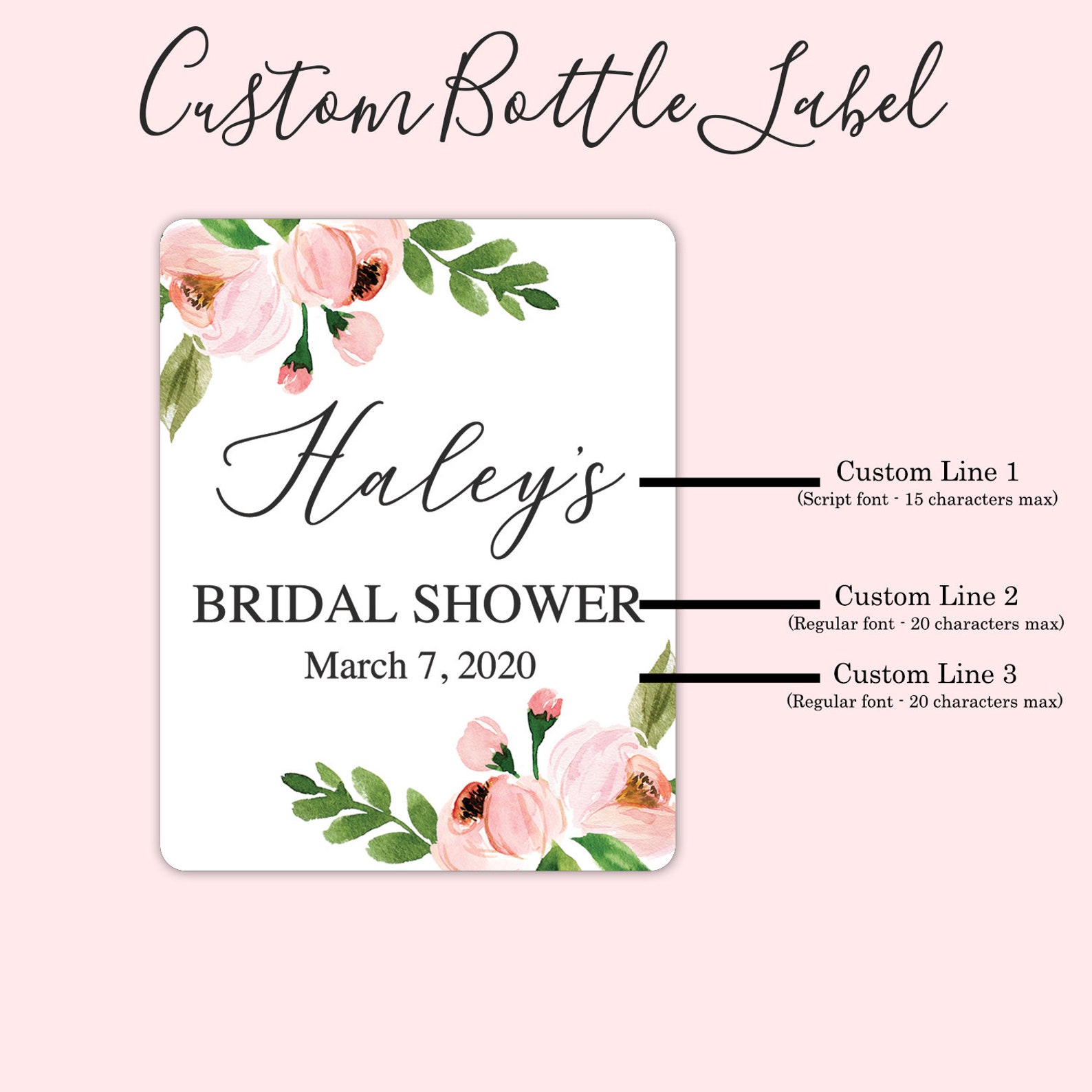 Bridal Shower Mini Wine Labels Pink Floral Bridal Shower Wine | Etsy