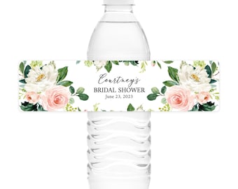 Lovely Blush Floral Water Bottle Labels Printed Water Bottle Labels Waterproof Water Bottle Labels