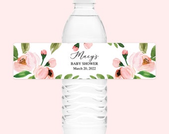 Floral Baby Shower Water Bottle Labels Pink Floral Baby Shower Water Bottle Labels Personalized Girl Baby Shower Water Bottle Label