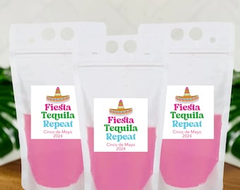 Fiesta Tequila Repeat Drink Pouches, Cinco de Mayo Drink Pouches, Margarita Drink Pouches, Cinco de Mayo Adult Drink Pouches with Straw