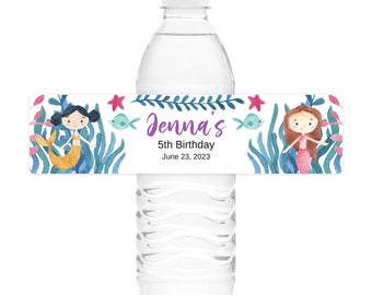 Watercolor Mermaid Water Bottle Labels Printed Water Bottle Labels Waterproof Water Bottle Labels