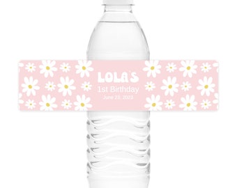 Pink Daisy Water Bottle Labels Pink Retro Daisy Water Bottle Labels Personalized Water Bottle Labels Pink Daisy Party