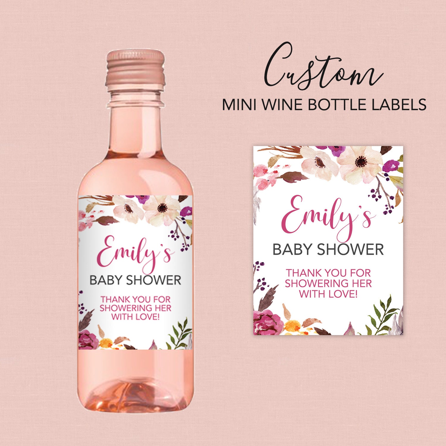 Light Pink Floral Water Bottle Labels - Chicfetti