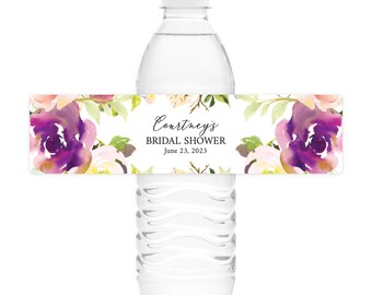 Purple Floral Water Bottle Labels Printed Water Bottle Labels Waterproof Water Bottle Labels