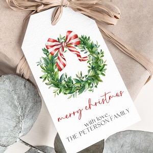 Boxwood Wreath Gift Tags, Personalized Christmas Tags, Printed Holiday Tag, Printed Christmas Tag, Personalized Holidays Tags, Wreath Tags
