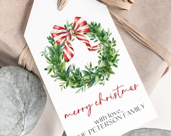 Boxwood Wreath Gift Tags, Personalized Christmas Tags, Printed Holiday Tag, Printed Christmas Tag, Personalized Holidays Tags, Wreath Tags