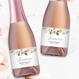 Blush Floral Champagne Labels, Blush Bridal Shower Wine, Blush Bridal Shower Champagne, Girl Baby Shower Wine Label, Printed Labels