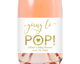 Going to Pop Baby Shower Mini Champagne Labels Baby Shower Mini Champagne Bottle Labels Mini Sparkling Cider Bottle Labels Gold Champagne