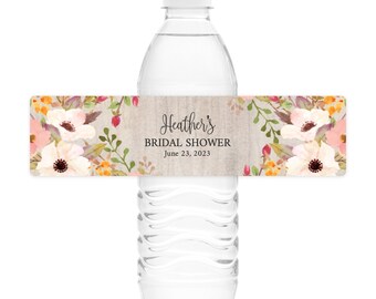 Rustic Floral Water Bottle Labels Printed Water Bottle Labels Waterproof Water Bottle Labels