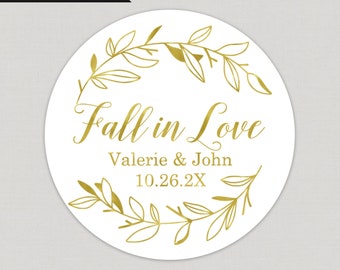 Fall in Love Foil Stickers Personalized Foil Stickers Custom Foil Stickers Printed and Shipped Stickers Foil Favor Stickers Personalized