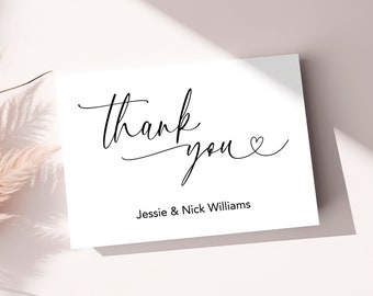 Script Heart Personalized Thank You Cards, Wedding Thank You Cards, Personalized Wedding Thank You Cards, Custom Thank You Cards