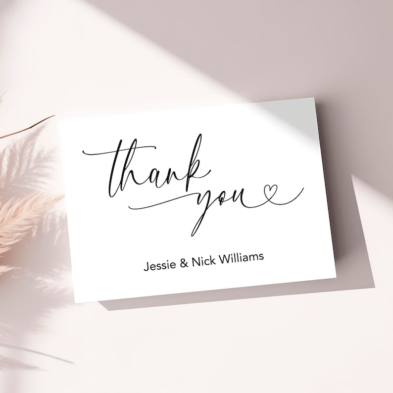 Script Heart Personalized Thank You Cards, Wedding Thank You Cards, Personalized Wedding Thank You Cards, Custom Thank You Cards image 1