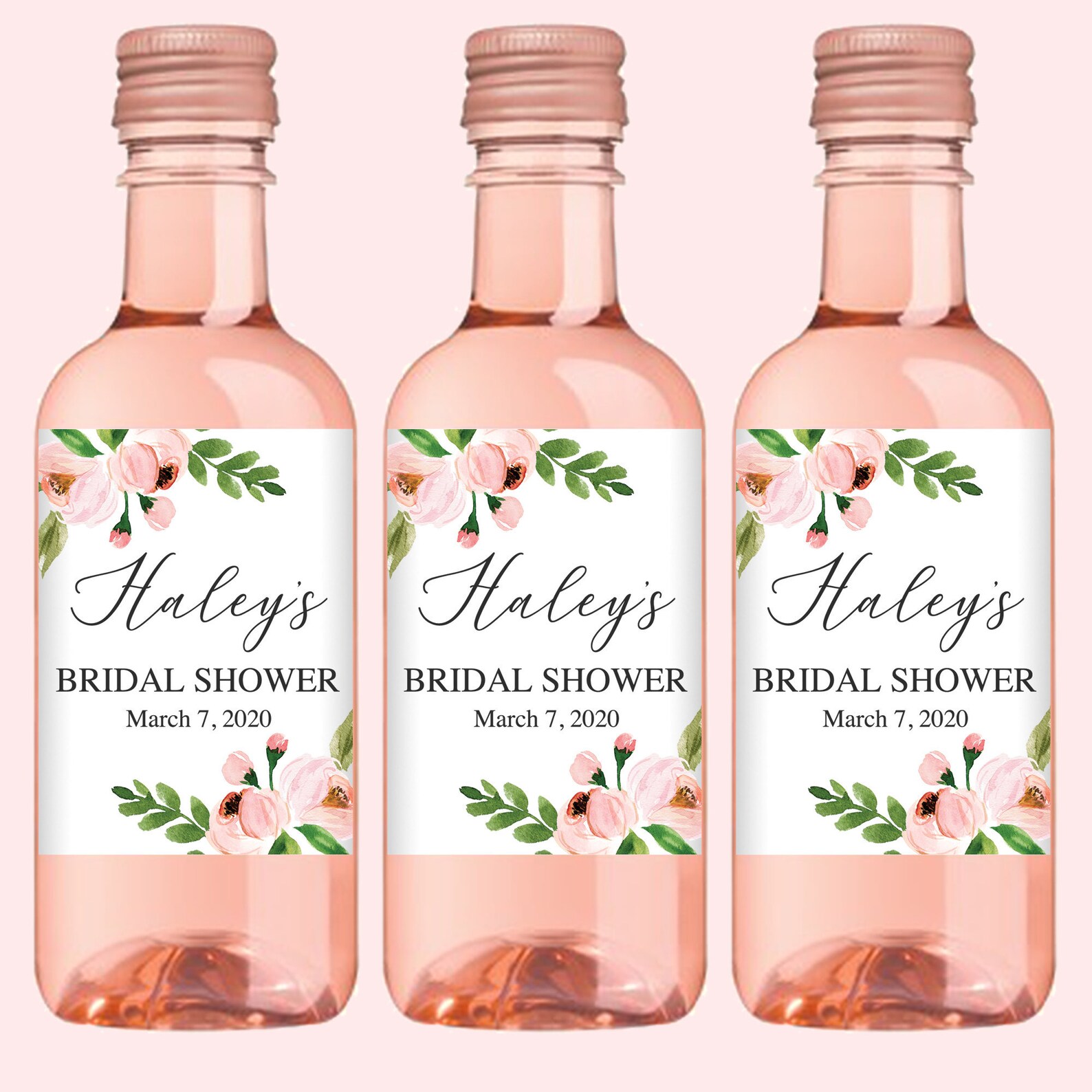Bridal Shower Mini Wine Labels Pink Floral Bridal Shower Wine Favor
