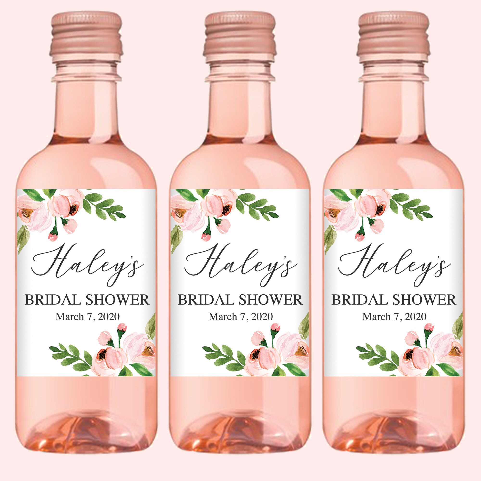 Bridal Shower Mini Wine Labels Pink Floral Bridal Shower Wine | Etsy