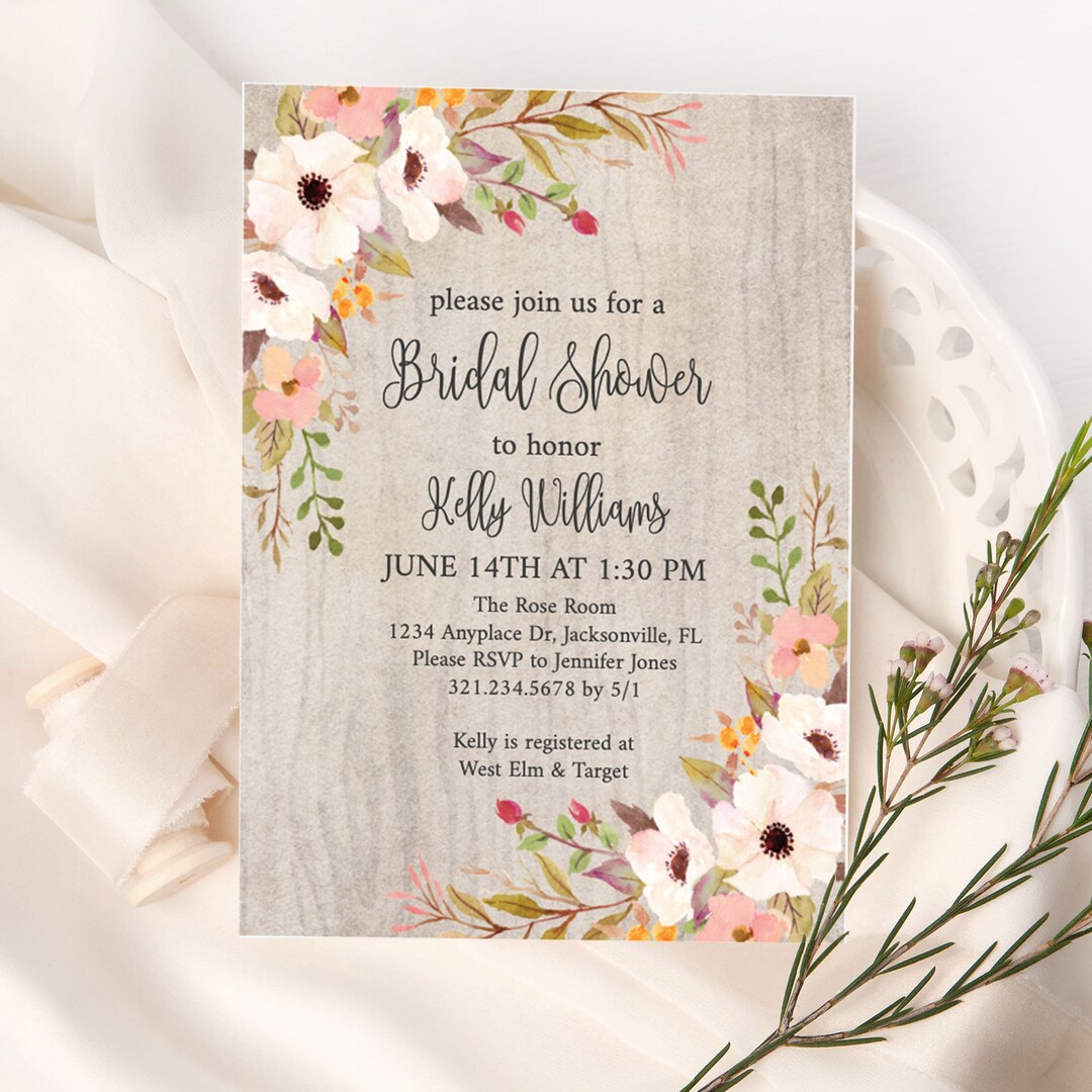 Rustic Floral Bridal Shower Invitations Custom Printed Invitations Personalized Printed ...