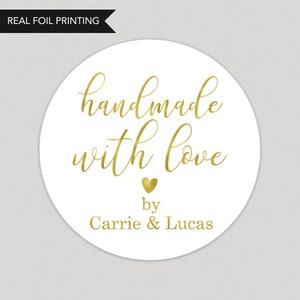 Handmade With Love Foil Stickers Personalized Foil Stickers Custom Foil Stickers Printed and Shipped Stickers Foil Favor Stickers