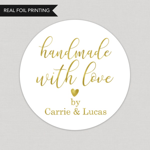 Handmade With Love Foil Stickers Personalized Foil Stickers Custom Foil Stickers Printed and Shipped Stickers Foil Favor Stickers