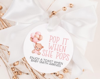 Pop it When She Pops Bear Favor Tags, We Can Bearly Wait Baby Shower Tags, Mini Champagne Bottle Baby Shower Tags, Bear Baby Shower Tags