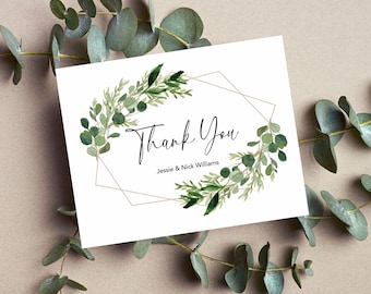 Greenery Personalized Thank You Cards, Greenery Wedding Thank You Cards, Personalized Thank You Cards, Greenery Note Cards Printed Thank You