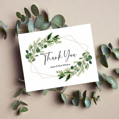 Greenery Personalized Thank You Cards, Greenery Wedding Thank You Cards, Personalized Thank You Cards, Greenery Note Cards Printed Thank You