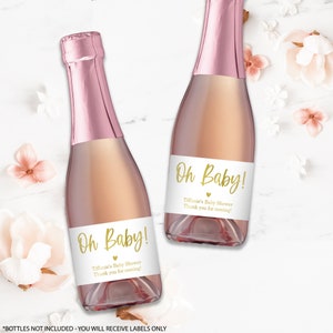 Oh Baby Baby Shower Champagne Labels Baby Shower Mini Champagne Bottle Labels Gold Baby Shower Champagne Labels Baby Shower Favor image 1