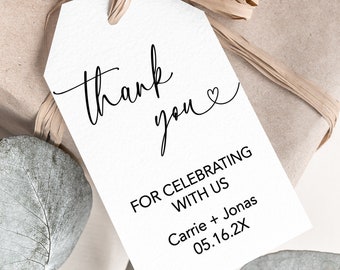 Minimal Wedding Favor Tags, Printed Wedding Favor Tags, Thank you for celebrating with us tags, Personalized Wedding Tags, Round Wedding Tag