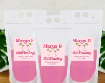 Margs and Matrimony Drink Pouches, Margaritas and Matrimony Bachelorette Drink Pouches, Bachelorette Drink Pouch with Straw